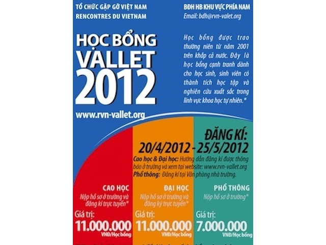 10 suất học bổng Vallet cho học sinh THPT