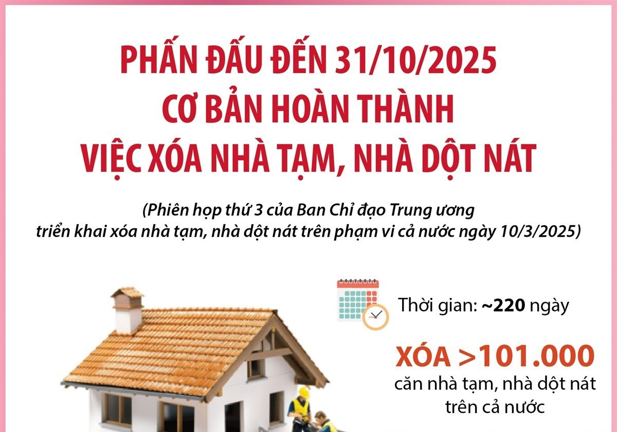 [Infographic] Phấn đấu đến 31/10/2025 cơ bản hoàn thành việc xóa nhà tạm, nhà dột nát