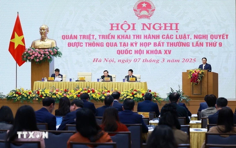 Thủ tướng Phạm Minh Chính phát biểu tại Hội nghị quán triệt Nghị quyết của Quốc hội. Ảnh: TTXVN