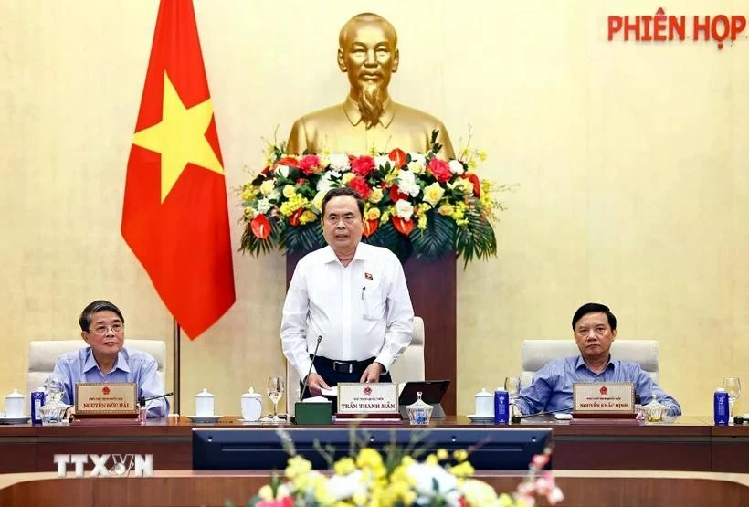 NA Chairman Tran Thanh Man speaks at the 44th meeting of the NA Standing Committee on April 28. Photo: VNA