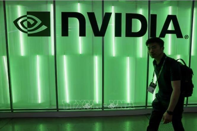 Biểu tượng của Tập đoàn Nvidia tại triển lãm máy tính ở Đài Loan. Ảnh tư liệu: REUTERS/TTXVN