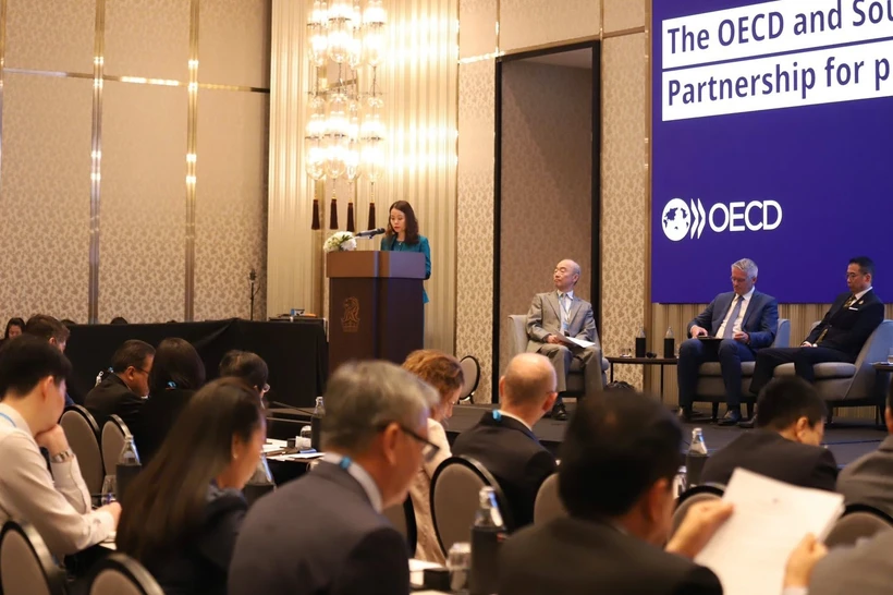 Vietnamese Deputy Minister of Foreign Affairs Nguyen Minh Hang speaks at the 2025 OECD Southeast Asia Regional Forum in Bangkok. Photo: VNA