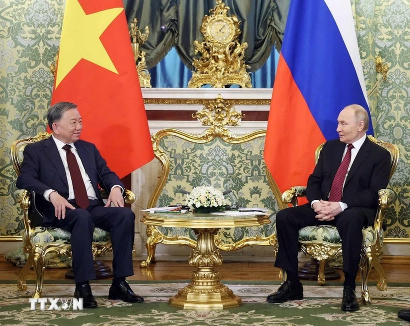 Party General Secretary To Lam (L) holds talks with Russian President Vladimir Putin. Photo: VNA