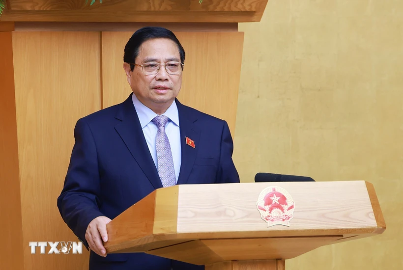 Thủ tướng Phạm Minh Chính chủ trì Phiên họp Chính phủ thường kỳ tháng 4/2025. Ảnh: TTXVN