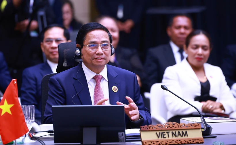 Vietnamese Prime Minister Pham Minh Chinh speaks at the Plenary Session of the 46th ASEAN Summit in Kuala Lumpur, Malaysia, on May 26. Photo: VNA