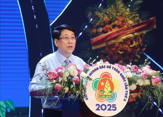 State President Luong Cuong speaks at the ceremony. Photo: VNA