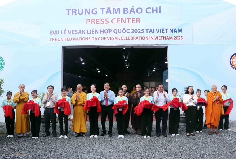 Delegates at the press centre of the UN of Vesek celebration in Vietnam 2025. Photo: VNA
