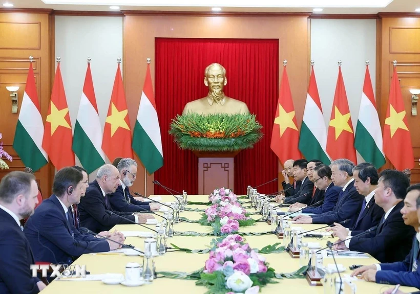 Tổng Bí thư Tô Lâm hội kiến Tổng thống Hungary Sulyok Tamas thăm chính thức Việt Nam. Ảnh: TTXVN