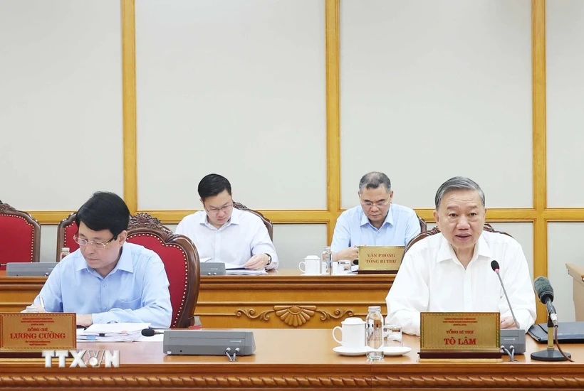 Tổng Bí thư Tô Lâm chủ trì cuộc họp của Bộ Chính trị, Ban Bí thư. Ảnh: TTXVN