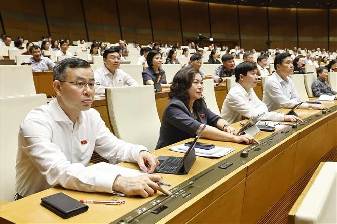 Deputies vote to approve the NA Resolution on the reorganisation of provincial-level administrative units in 2025. Photo: VNA