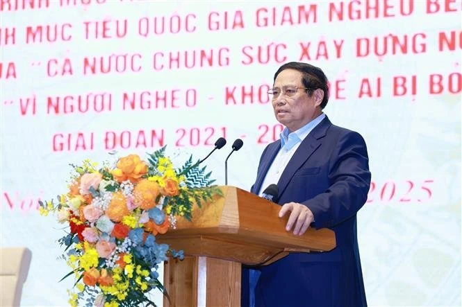 Prime Minister Pham Minh Chinh speaks at the conference. Photo: VNA