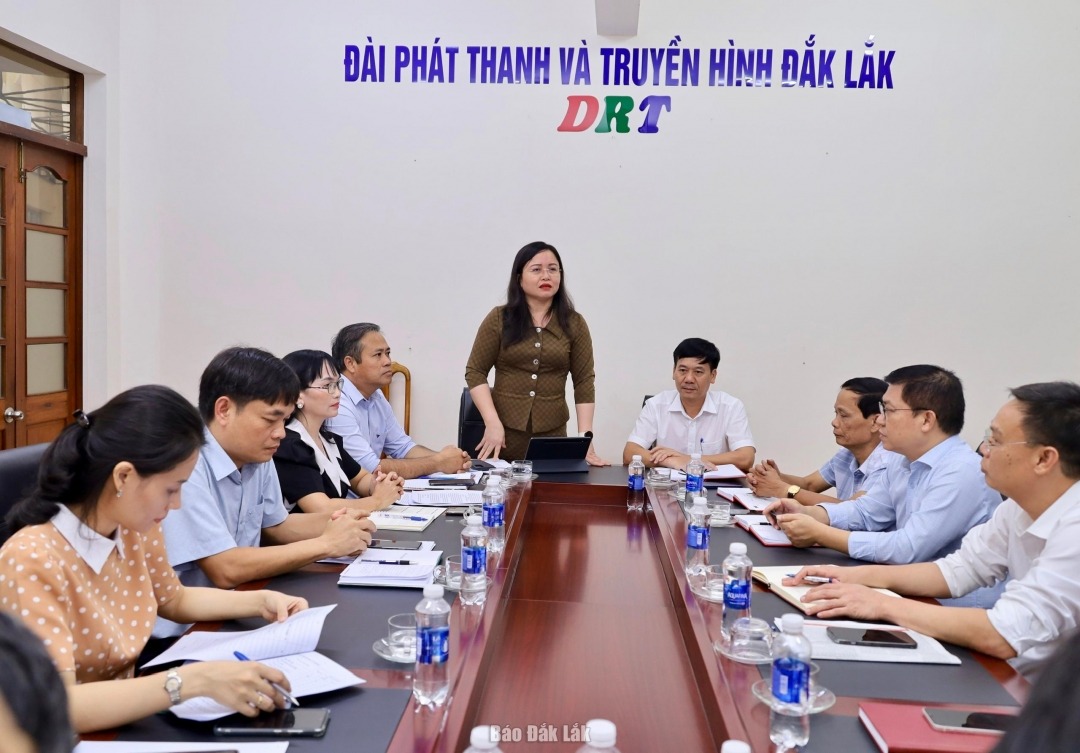 Tổng Biên tập Báo Phú Yên Đào Phạm Hoàng Quyên phát biểu tại buổi làm việc. Ảnh: NGỌC THẮNG